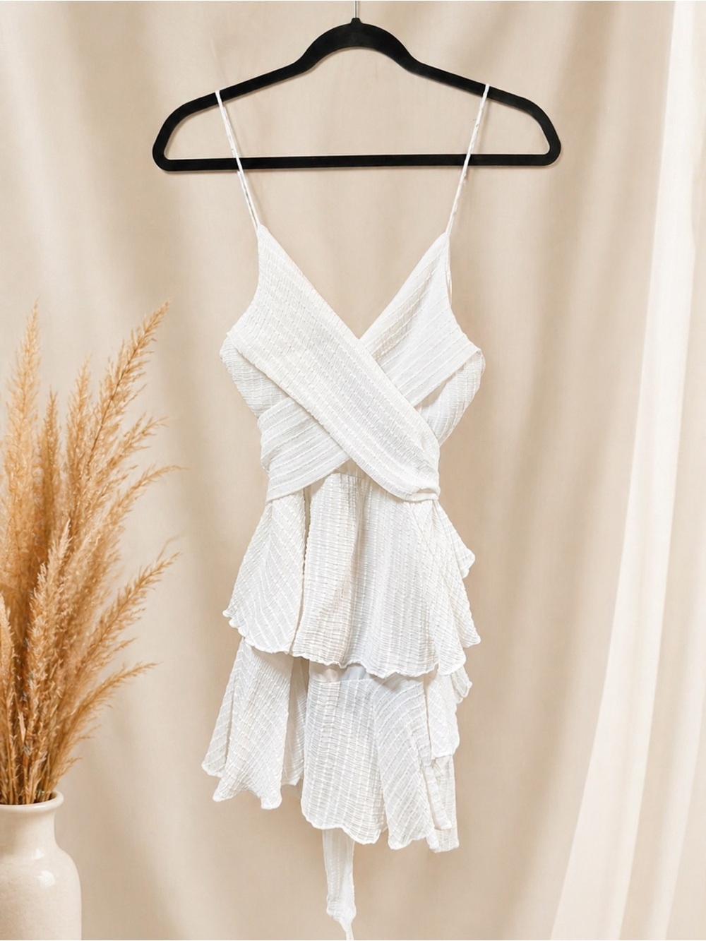 White Tiered Ruffle Spaghetti Strap Dress